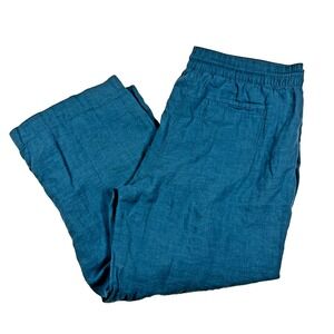 Athleta Cabo Linen Textured Wide Leg Pants Women's 20 Lightweight Teal Boho Prep